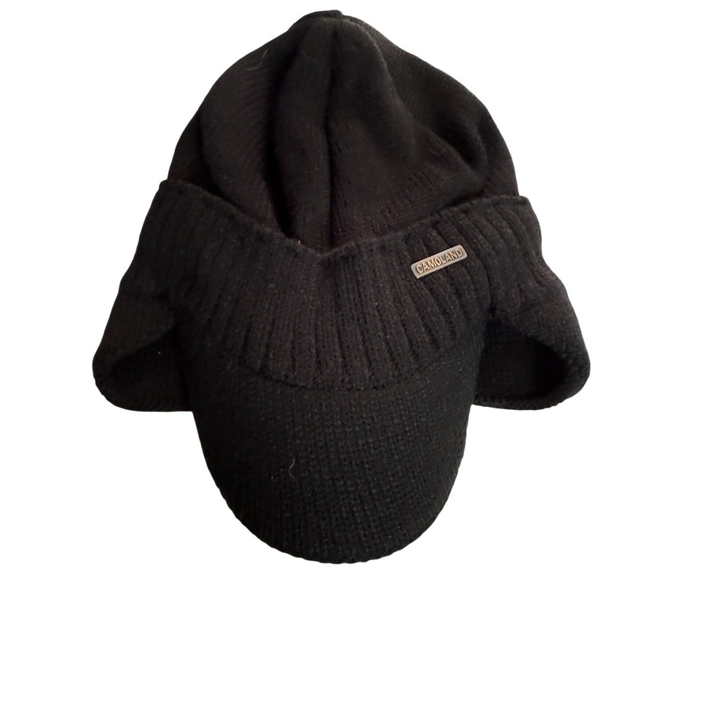 CAMOLAND Winter Beanie w/Visor Earflaps for Men Outdoor Fleece Hat black